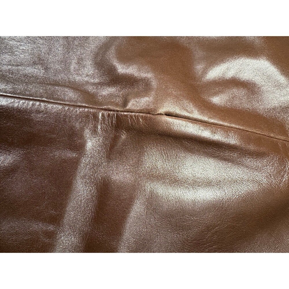 Brown Leather Mini Skirt High Waist Side Pockets Lined Size 1 - Picture 9 of 14